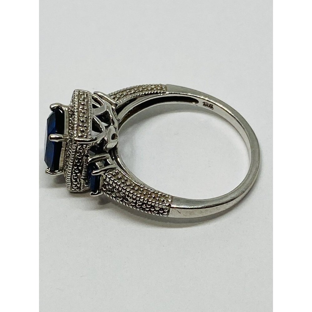 10k White Gold Blue Sapphire & Diamond Halo Ring Signed FLI Size 6.75 - Picture 6 of 12
